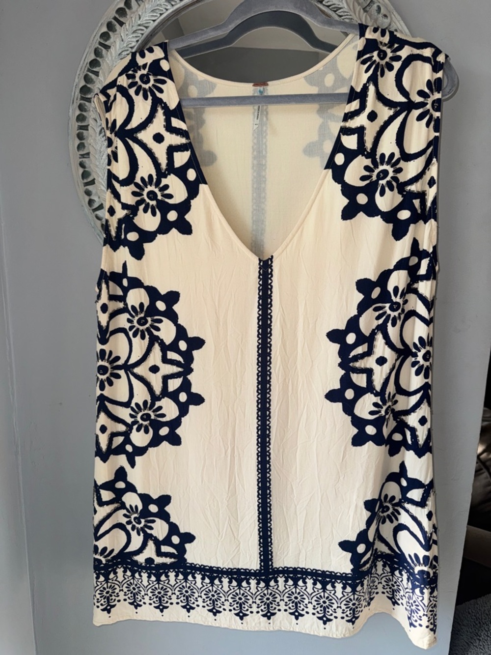 Free People Cream/black print with beaded accent